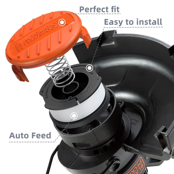 Græstrimmerspole kompatibel med Black & Decker græstrimmere (A6481, A6485); pakke med 12 trimmerspoler kompatible med Black & Decker græs
