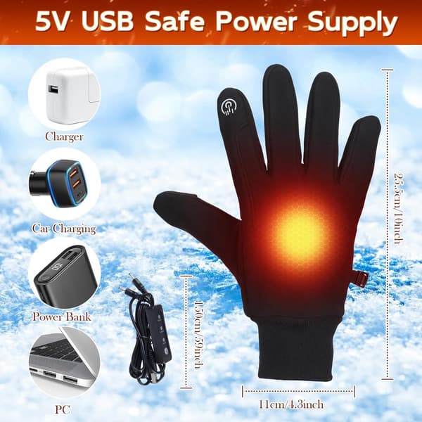 USB Opvarmede Handsker med 3 Varmeindstillinger - Genopladelige Vintervarme Touchscreen Handsker til Ski, Cykling, Kørsel & Arbejde