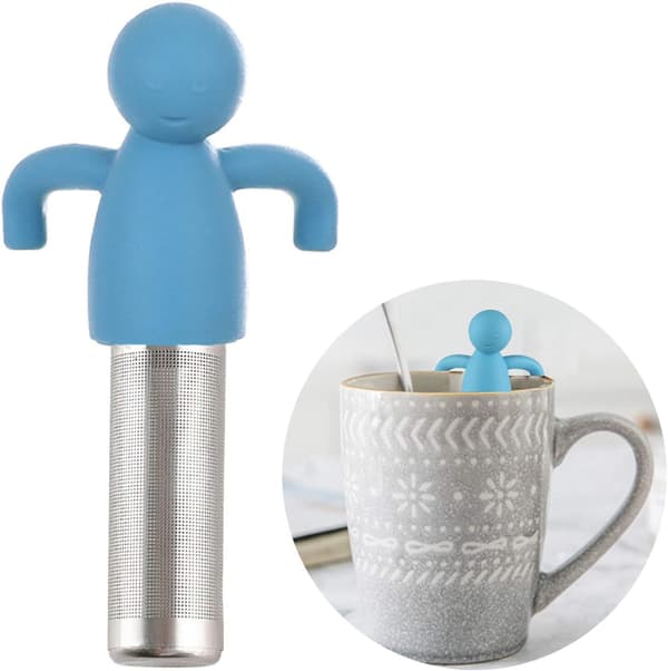 Te-infuser, sød løs te-si, fintmasket te-kugle-bobler og -diffuser i rustfrit stål med silikonelåg, til tekopper og kopper.