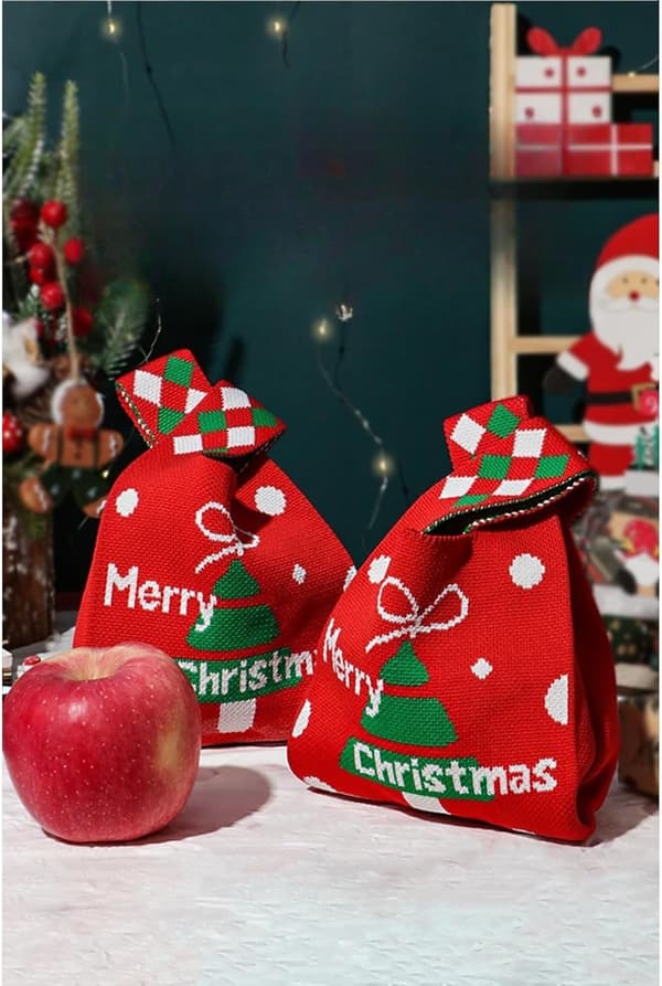 Juläpplepåsar, juläpplegåvopåsar, godispåsar för barn, kreativa små presentaskar, festliga tygväskor