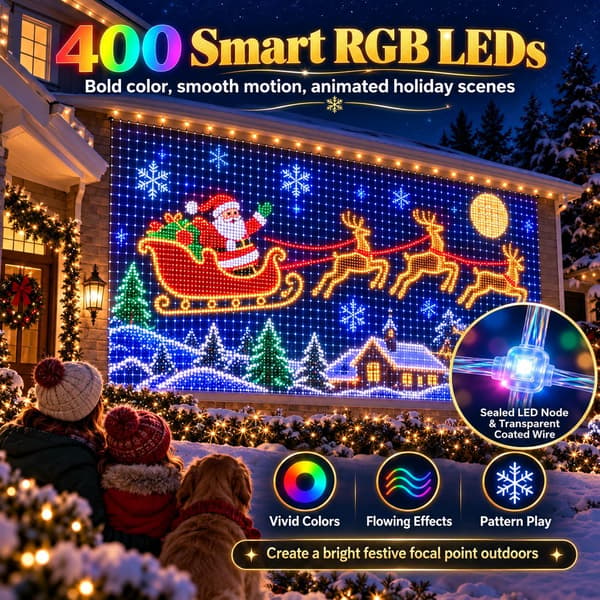 Jule-LED-net til huset & Smart udendørs gardinlys - 400 LED RGB (2m*2m)