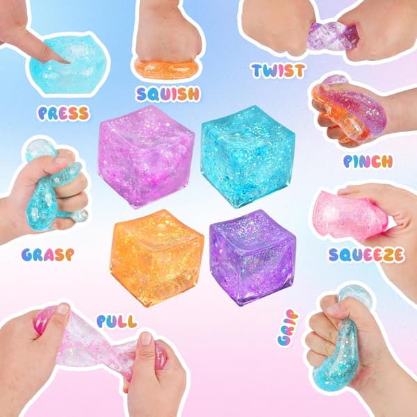Nice Ice Cube Fidget Squishies Stressbolde, Ice Cube Squishy Langsom Stigning, Squishies Ice Squeeze Ball, Squishy Stressaflastning (Glitter Pink) Pink