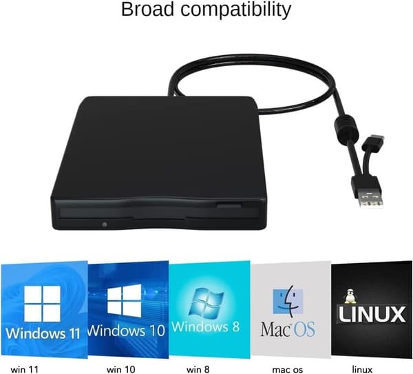 USB & USB-C Dual Interface Ekstern diskettedrev, 1.44MB FDD til bærbar pc, kompatibel med Windows 11/10/8/XP/Linux & Mac OS