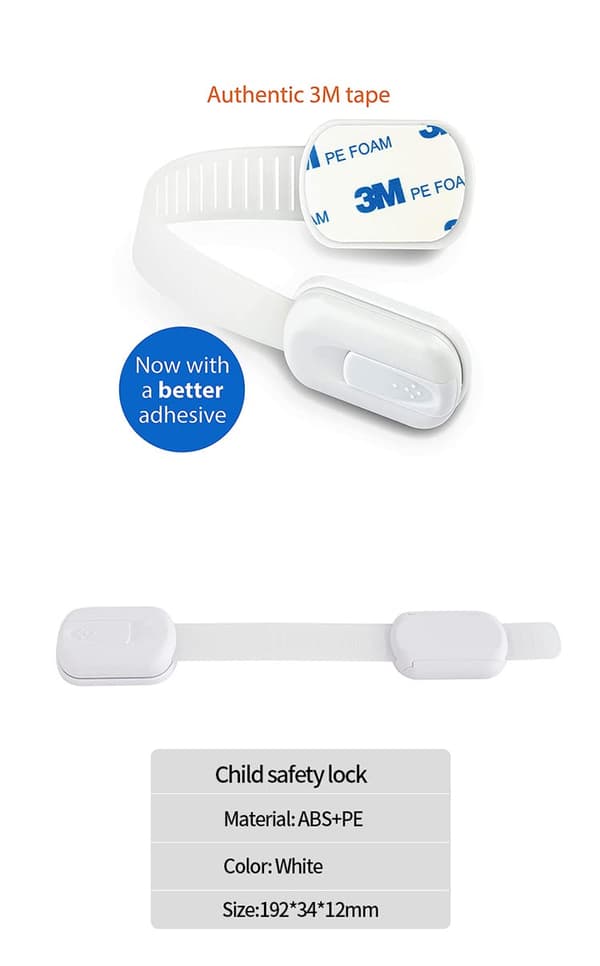 Barnsäkerhetslås för kylskåp, skåp, låda, frys & dörr med 2 extra starka självhäftande - Vit (4-pack Vit)