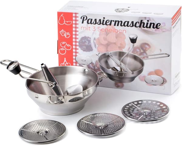 Roterende Matmølle med 3 Utskiftbare Skiver - Rustfritt Stål 2-Quart Manuell Kvern for Grønnsaker, Supper og Babymat