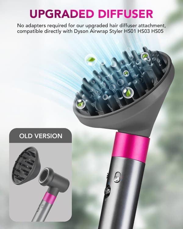 Opgraderet stor diffuser til Dyson Airwrap HS01 HS05 HS08 id, diffuserdyse til hurtig tørring af bølget krøllet tykt hår, grå