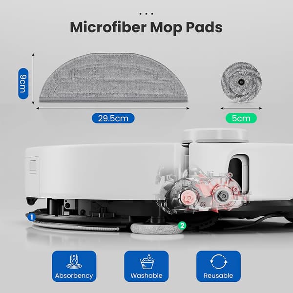 12-delars moppduksset för Roborock S8 MaxV Ultra Robotdammsugare: 6 moppdukar och 6 sidomoppar – Silverjonmikrofiber VibraRise 3.0 Moppsystemtillbehör