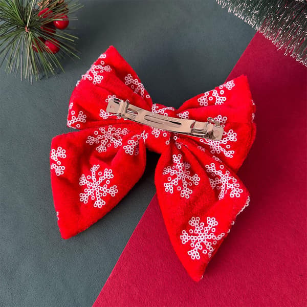 Hårklämma för damer - Röd glitterrosett med strass, festlig håraccessoar för julfester (1-pack) red