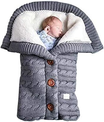 Insular Varm Baby Sovsäck Kuvert Vinter Barn Sovsäck Åkpåse Barnvagn Stickad Sovsäck Nyfödd Stickad Ullfilt (Grå)