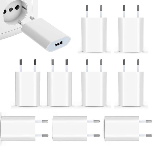10-pak 5V 1A EU AC Hjem Rejse USB Vægoplader Til iPhone 6 7 8 plus x xr 11 12 13 14