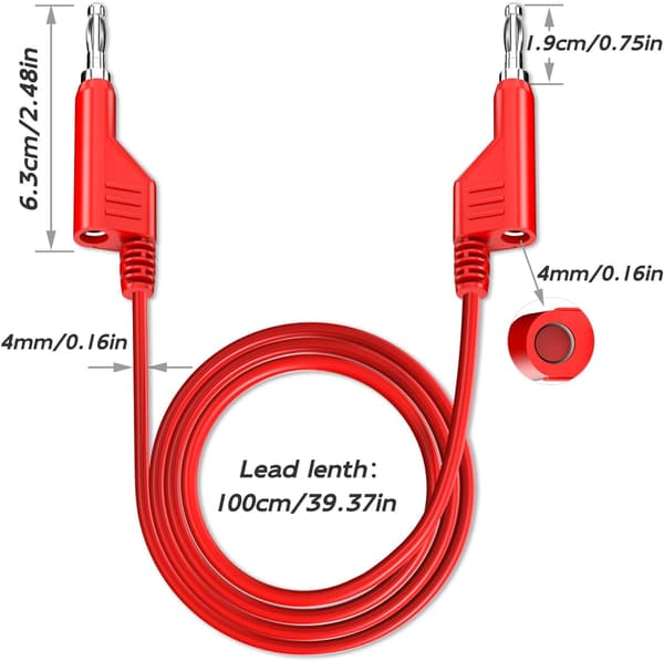 5 stk. doble 4 mm bananplugg multimetertestledninger, stablebare kobberplugger, tilkoblingsbare myke kabler 1 m ledning for elektrisk laboratorietesting