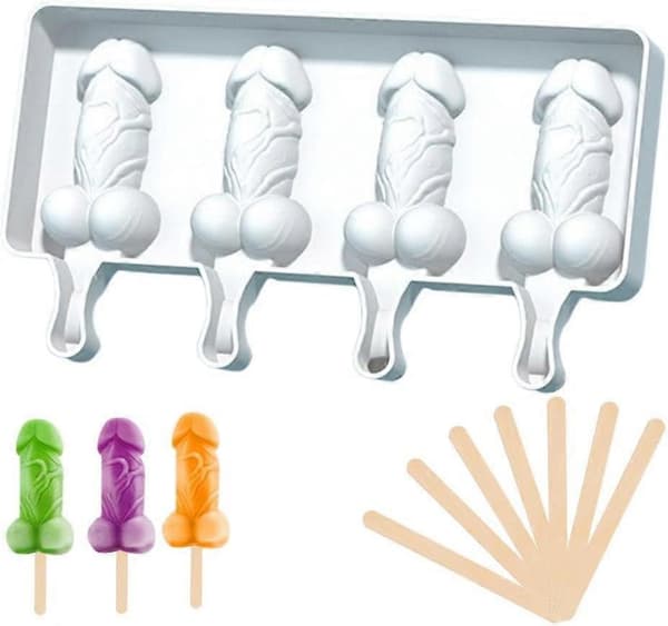 Peni-Shape Ispindeforme, 4-hulrum Voksen Prank Sjove Former Silikone Ismaskiner, Bakker Terninger Ispinde Nyhed Håndlavede IS