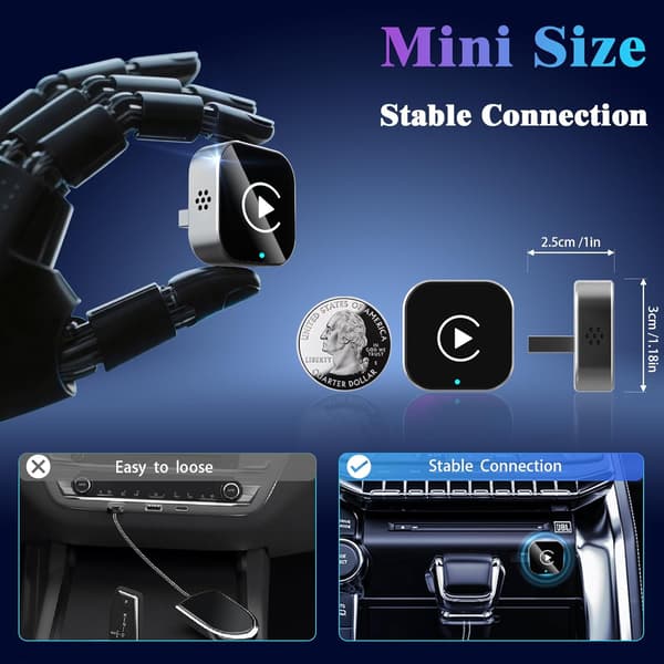 Trådløs CarPlay-adapter, Mini USB-design til biler med indbygget kablet Apple CarPlay, Plug and Play, nem at bruge, hurtig stabil forbindelse til iPhone
