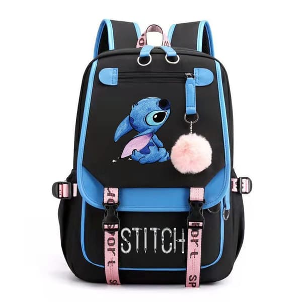 Skoletaske til piger Stor kapacitet Stitch rygsæk Afslappet blå sort Blue