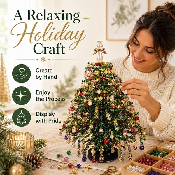 DIY Perle Juletræssæt – Håndlavet Julepynt til Hjemmet, 2 stk BD | Mini Bordplade DIY Perle Juletræ Håndværkssæt | Skab Dit Eget E