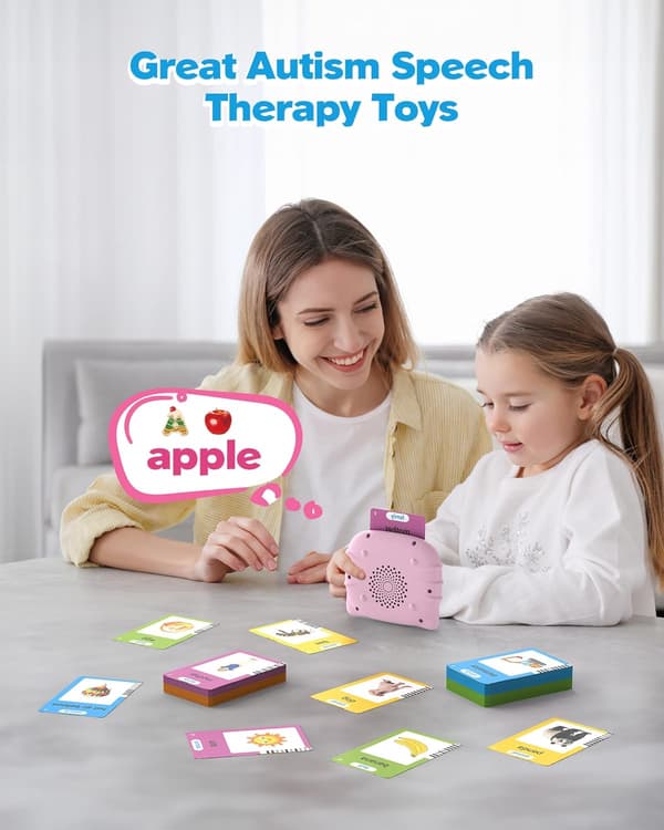 Talende Flashcards til Småbørn 1-4 år - 224 Ord Engelsk Læring Pink Sensorisk Legetøj til Autisme & Taleterapi pink
