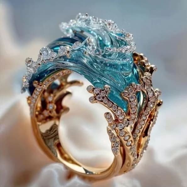 Dame bølgetilbehørssæt - Ocean-inspireret halskæde, ring og øreringe - 18K forgyldt zinklegering, Boho Chic Tidal Wave Design