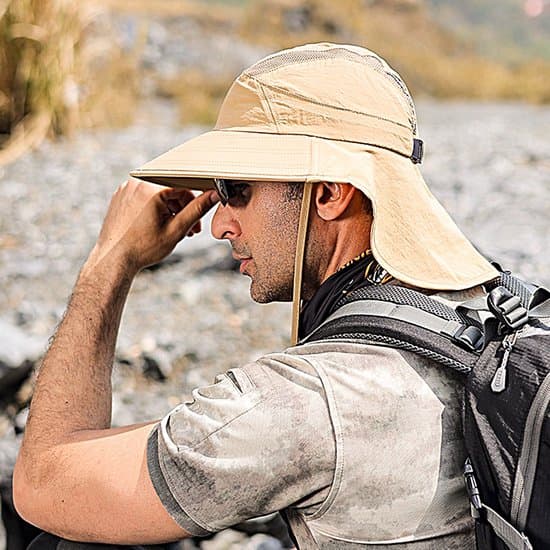 Solhat til mænd – Fiskehat – UV-beskyttelse – Ansigtsbeskyttelse – Nakkebeskyttelse – Åndbar – Udendørshat – Beige – M (56–58 cm) Beige