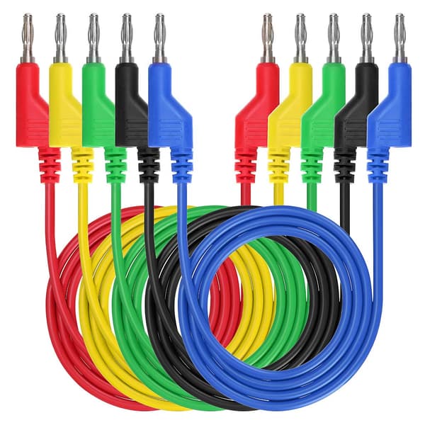 5 stk. doble 4 mm bananplugg multimetertestledninger, stablebare kobberplugger, tilkoblingsbare myke kabler 1 m ledning for elektrisk laboratorietesting