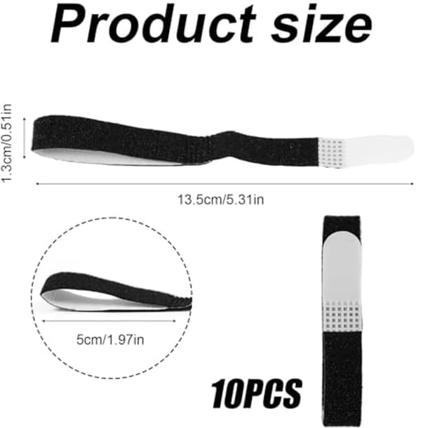 10-pak sorte nylon fingerstropper med velcro — Genanvendelige og vaskbare buddy-stropper — Forhindrer glidning og støtter skadede fingre