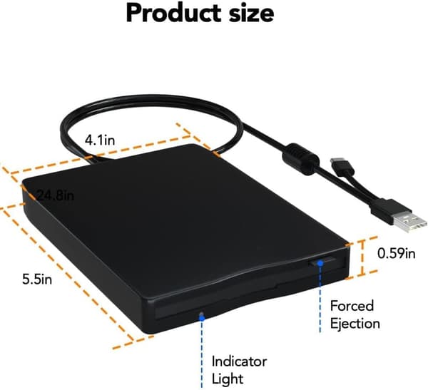 USB & USB-C Dual Interface Ekstern diskettedrev, 1.44MB FDD til bærbar pc, kompatibel med Windows 11/10/8/XP/Linux & Mac OS