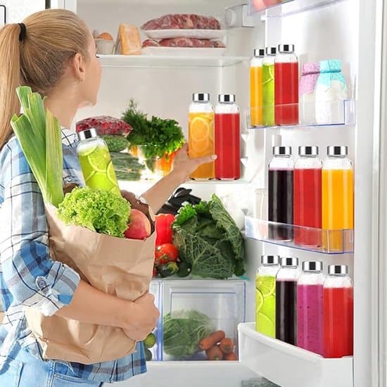 Transparenta glasflaskor med lock - återanvändbara vattenflaskor i glas med lock i rostfritt stål - lämpliga för juice - kylskåpsjuiceflaskor 6 stycken