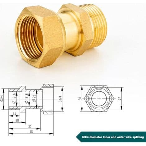 Sæt med 2 lige kobberfittings (1-tomme / 4/4), han- og hungevind; VVS-dele til vandrør og distributionssystemer.