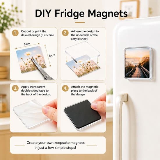 30 DIY Kjøleskapsmagneter - Akryl Whiteboard Magneter for Bilder - 5 x 5 cm Tilpassbare Magneter - Med Selvklebende Bakside og Magnet