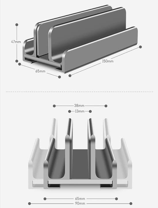 Solidchoice - Justerbar Laptop Stand - Dobbelt 3-slots holder til laptops op til 17,3 tommer