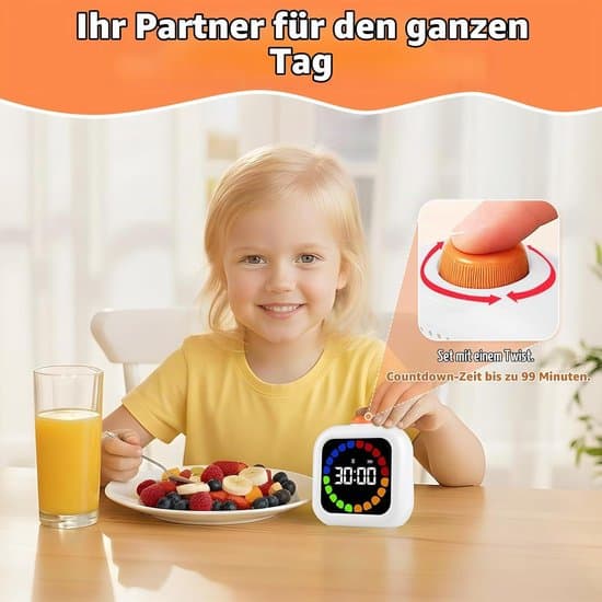 Køkkentimer - 99-minutters visuel timer - Pomodoro-timer med farvet statuslinje - Hvid