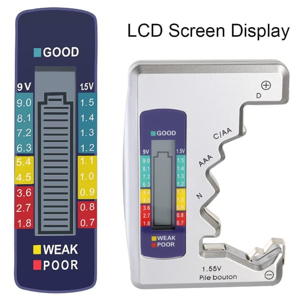 Wolfride AA Batterikontrolltester Universal Batteritester 9v Batteritester Digitalt Display til AAA AA C D N 9V Batteri 1.55V Knapcelle
