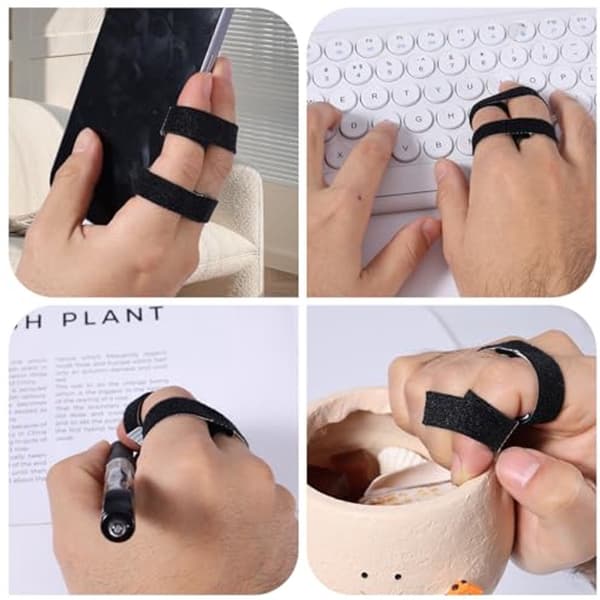 10-pak sorte nylon fingerstropper med velcro — Genanvendelige og vaskbare buddy-stropper — Forhindrer glidning og støtter skadede fingre