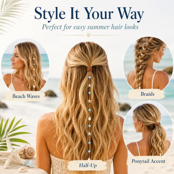 Boho Beachy Mermaid Hair Accent naisille, merenneito-hiuskoriste, meritähti-simpukkahelmi-klipsi, kerrostettu hiusasuste, valtameri-aiheinen