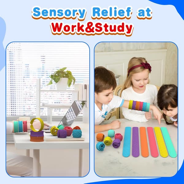 Fidgets för barn med Slap Bracelets - 6-pack sensoriska fidgetleksaker för autism och ADHD, lugnande leksaker för ångestlindring, klassrumsbelöningar och julklappar
