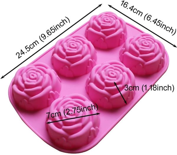 Håndlaget såpe kake gelé pudding sjokolade seks-hulrom rose design silikonform, 2-delt rosa sett