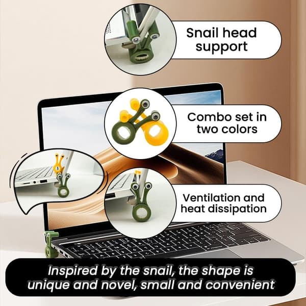 Snigelformad Laptopställ 2-pack - Portabel Plaststativ för Laptop, Surfplatta, Telefon & Böcker (Gul + Grön)