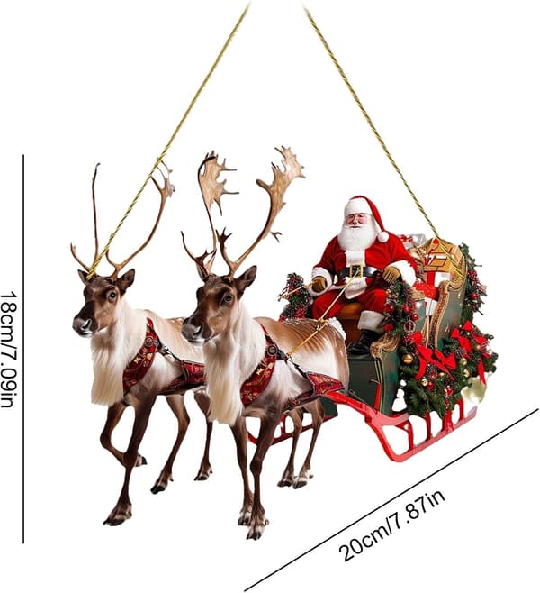 Tomtens släde renprydnad – 2D akrylfigur, julbordsdekoration, tomte med renar | Julpynt för hemmet