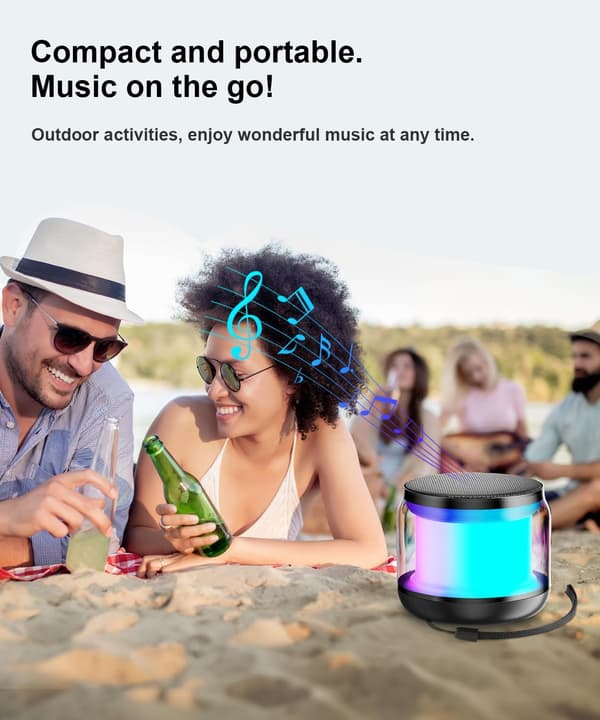 Mini bærbare Bluetooth-høyttalere trådløse, TWS-paring små Bluetooth-høyttalere, med lys og snor, gaver til kvinner/jenter