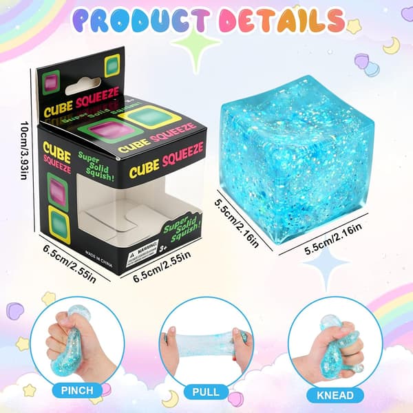Nice Ice Cube Fidget Squishies Stressbolde, Ice Cube Squishy Langsom Stigning, Squishies Ice Squeeze Ball, Squishy Stressaflastning (Glitter Pink) Pink