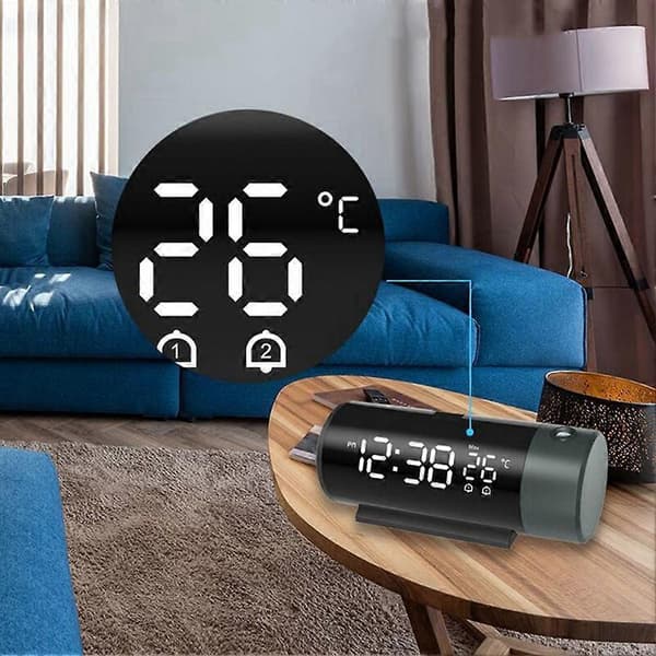Projection Alarm Clock Digital USB Rechargeable Electronic Clock with 180° Rotating Projector 4 Levels Black