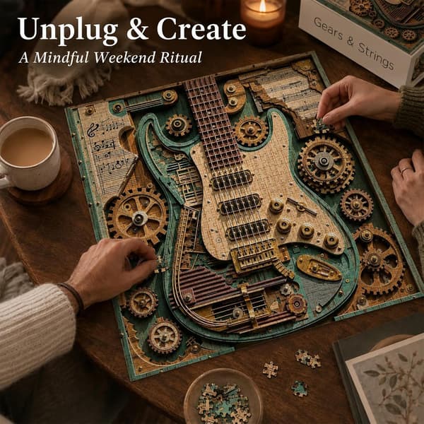 Gears & Strings 1000-bitars Steampunk Gitarrpussel, Vintage Gitarr 1000 bitar Pussel som Heminredning, 1 st