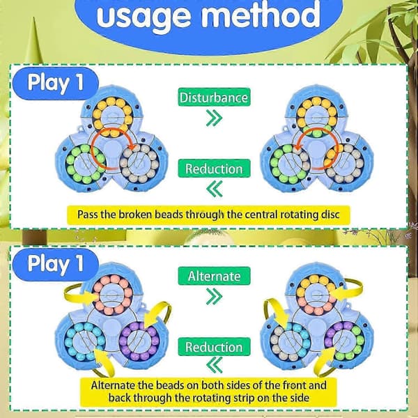 Fidget Spinner Kub, Roterande Leksak, Handhållen, Stresslindring (3 Huvuden: Blå)