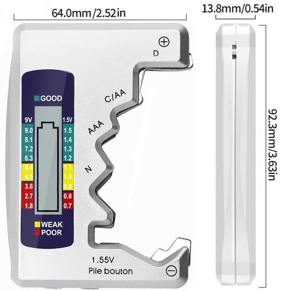 Wolfride AA Batterikontrolltester Universal Batteritester 9v Batteritester Digitalt Display til AAA AA C D N 9V Batteri 1.55V Knapcelle