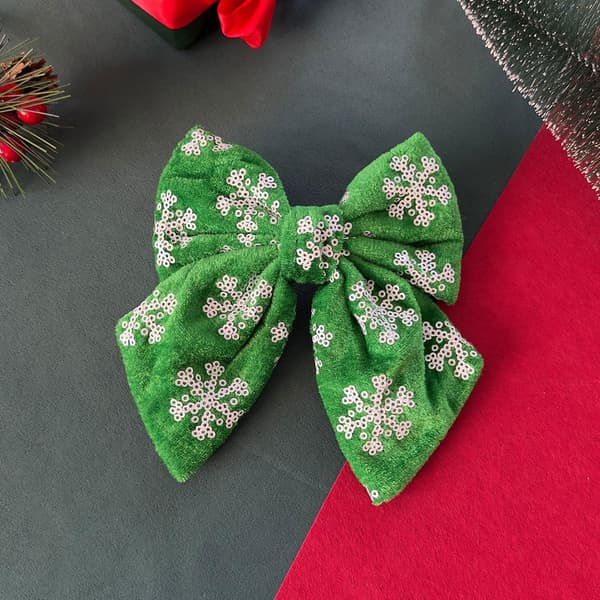 Hårklämma för damer - Grön glitterrosett med strass, festlig håraccessoar för julfester (1-pack) green