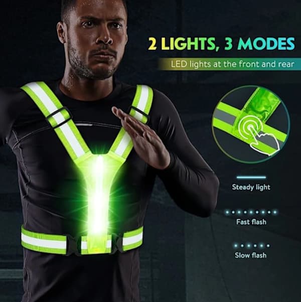 LED refleksvest løping, USB oppladbar LED lysvest
