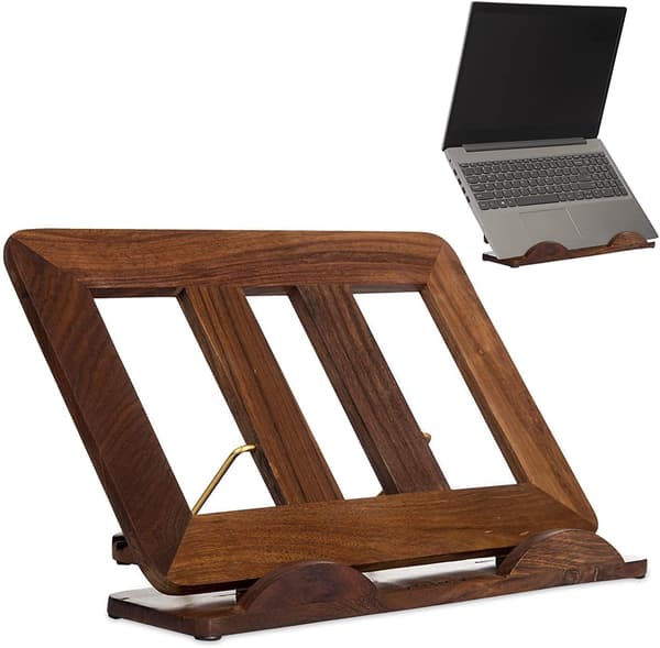 Ergonomiskt Laptopställ i Trä - Justerbart & Vikbart Skrivbordsstativ för Laptops, Tablets och Notebooks | Förbättrad Kylningsventilation (Brun)
