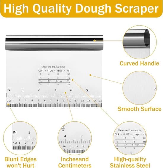 Deigskrapesett 5 deler - Deigkutter i rustfritt stål med gradering - 15/20/22/25/30 cm - For baking, pizza, brød og bakverk
