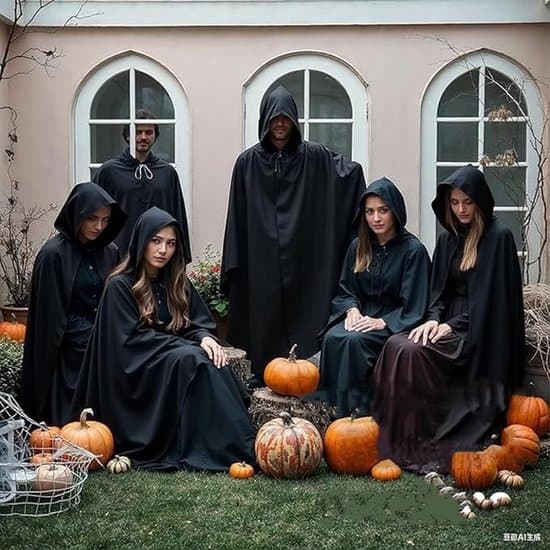 Lang sort hættekappe, unisex, Halloween-stil, lang sort Halloween-kappe, cosplay-kappe.