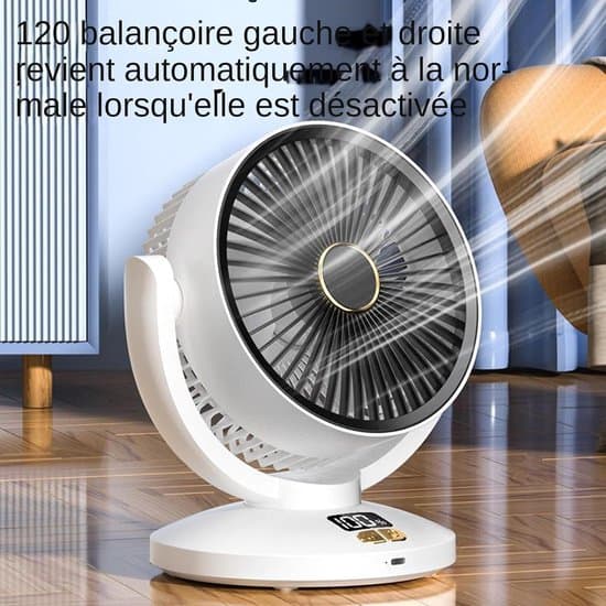 Bordsfläkt - USB-bordsfläkt - USB-uppladdningsbar, tyst, med digital display - för kontor, sovrum, hemarbete