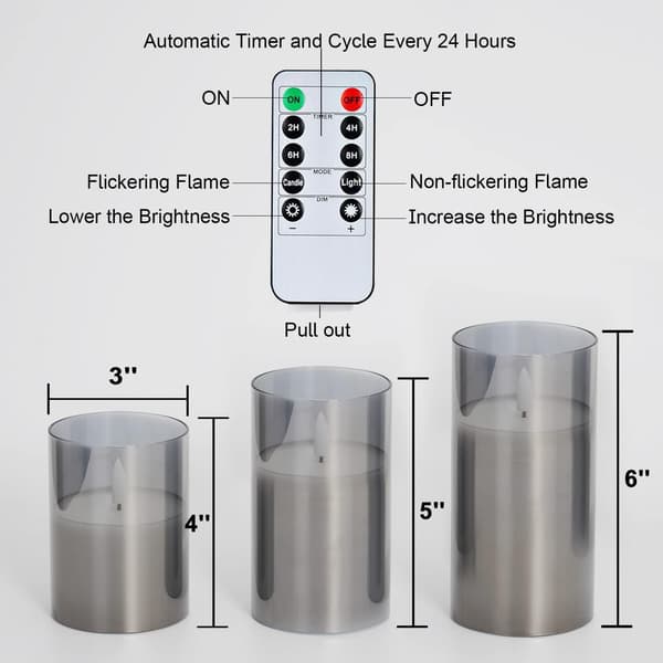 Glass LED-lys, batteridrevne lys, søylelys med fjernkontroll og timer